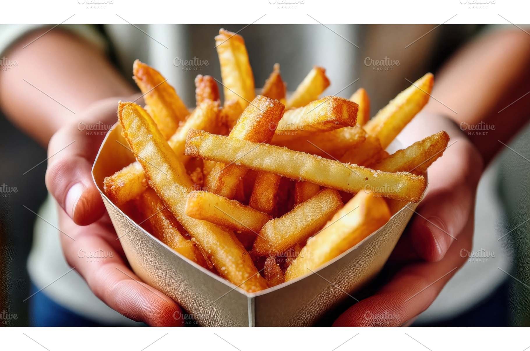A person holding a carton of crispy, a Food & Drink Photo by Igor Tichonow