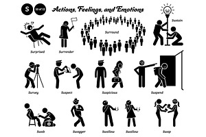 Stick Figure Action Verbs Alphabet S