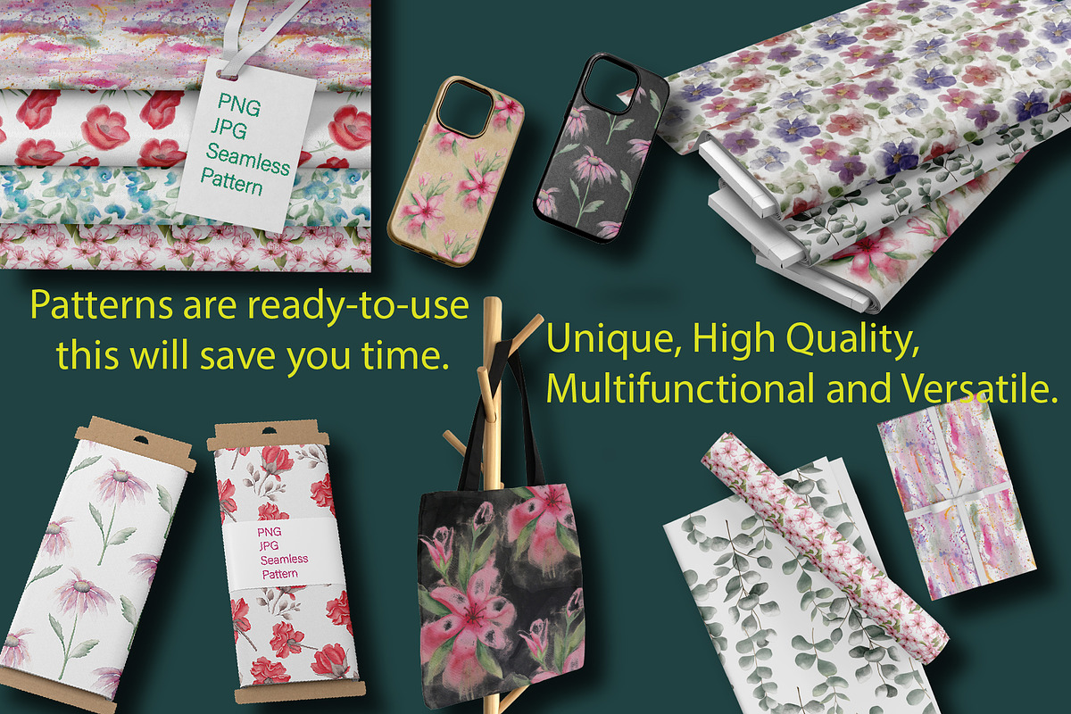 Bright watercolor flowers, a Pattern Graphic by Digital illustration shop (Photo 3 of 4)