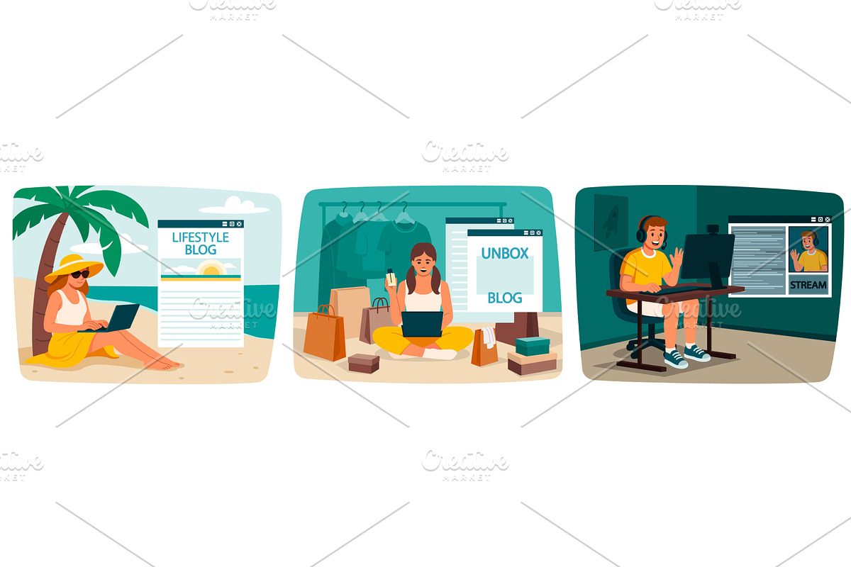 Blogger characters collection, a Technology Illustration by Multigon