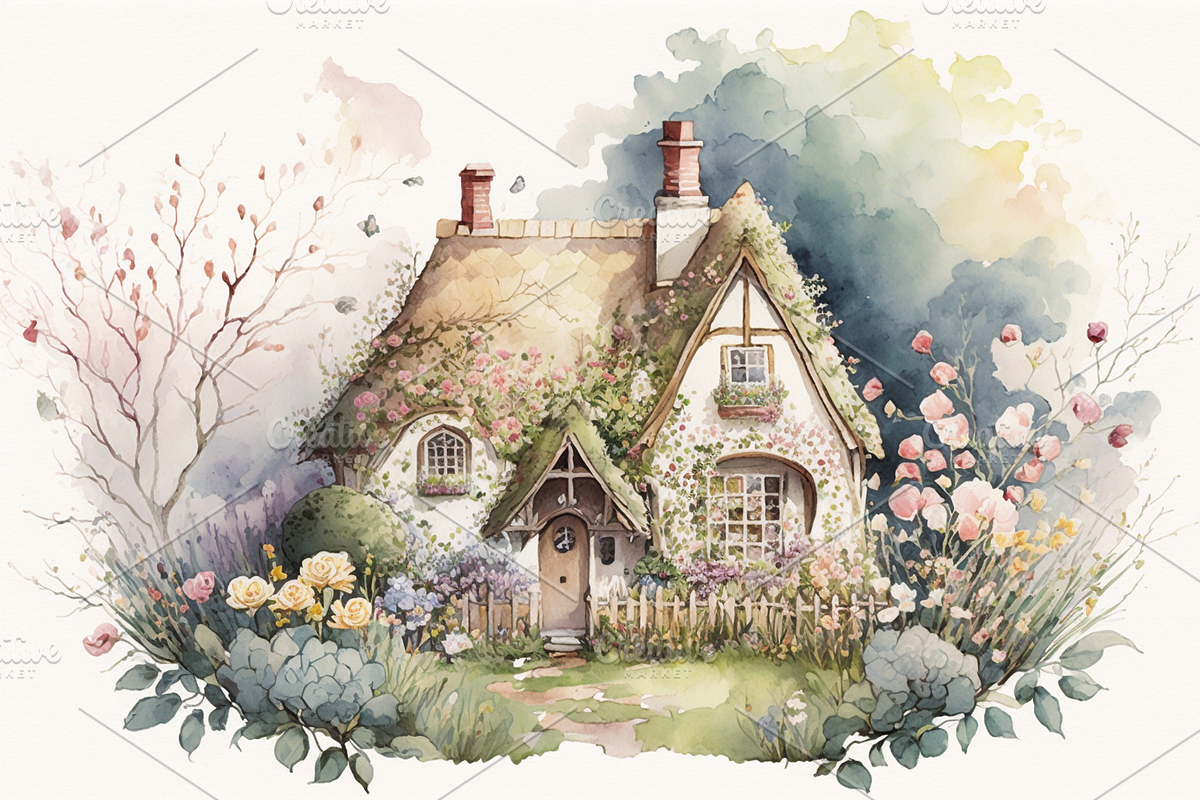 Spring Cottage Watercolor Collection, a Seasonal Illustration by OREJE (Photo 2 of 17)