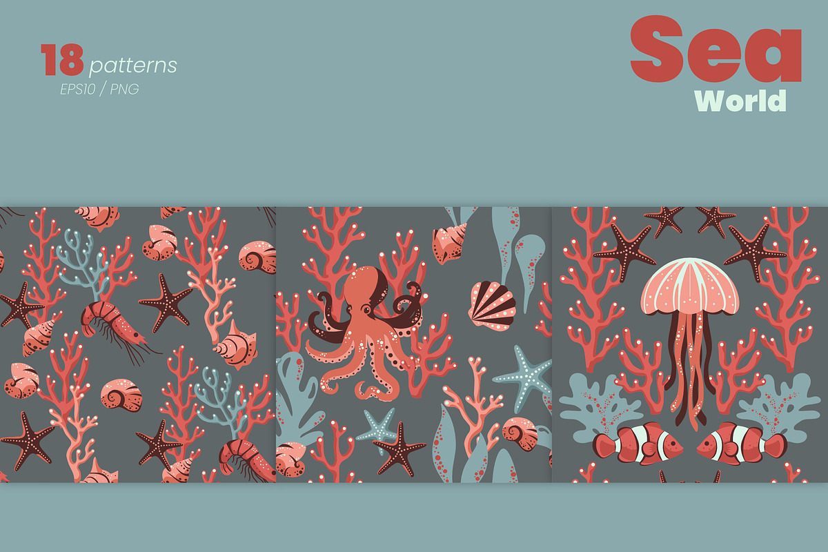Sea World Seamless Patterns, a Pattern Graphic by moja doodle (Photo 2 of 8)