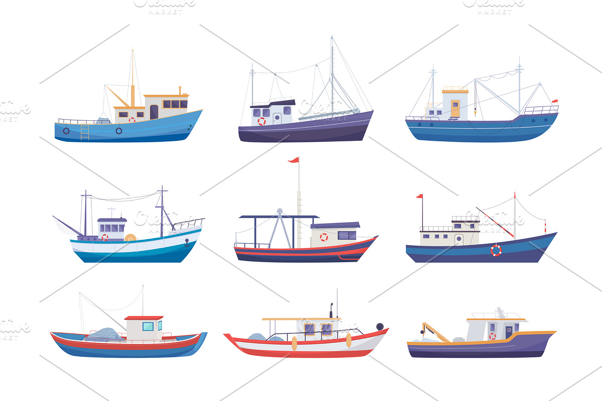 fishing boats. fishery attributes, a Transportation Illustration by Multigon