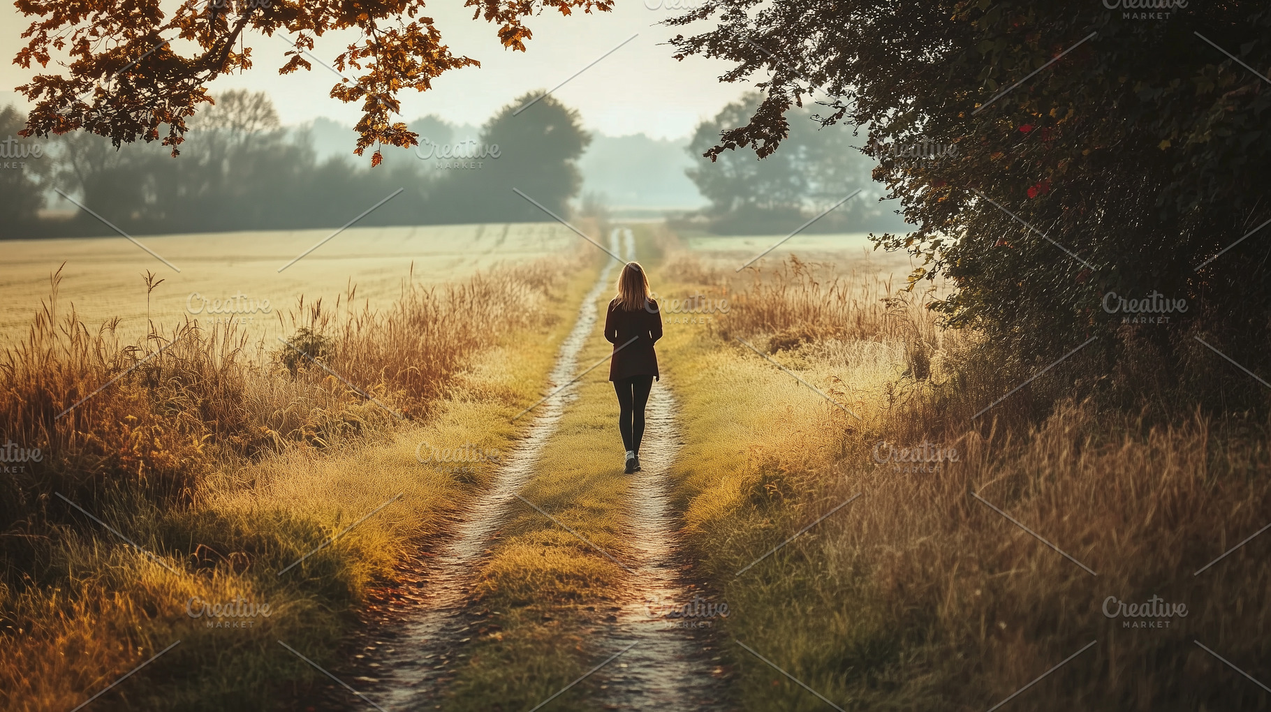 Woman walking on a lonely path, a Nature Photo by MistyDay