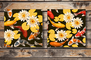 Koi Carps And Lotus Patterns