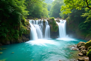 Stunning Waterfall Flowing Into Turq, a Photo by LOGOCREATIVE
