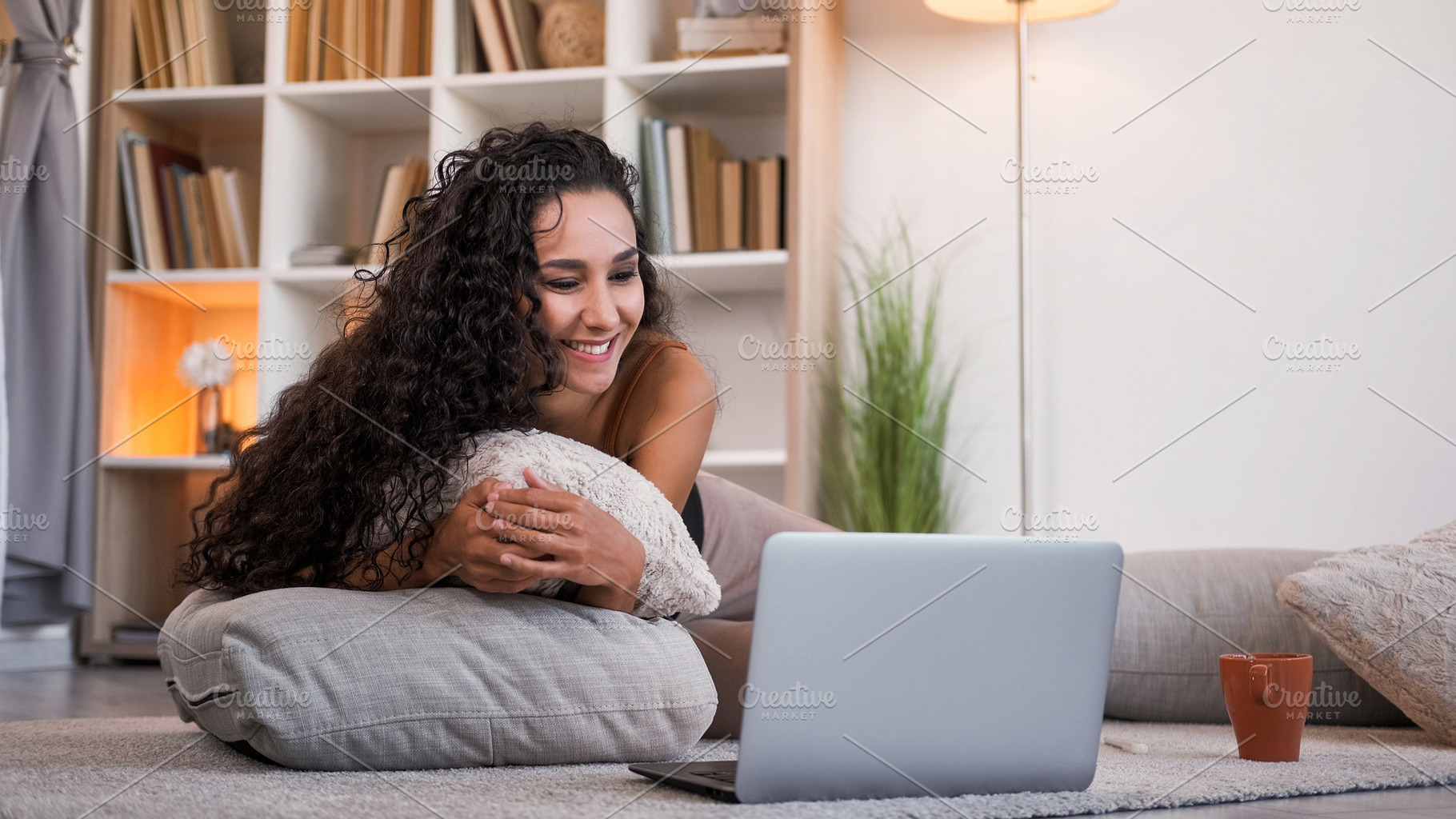 Weekend movie cozy leisure girl watching laptop, a Person Photo by Photo Drive Studio