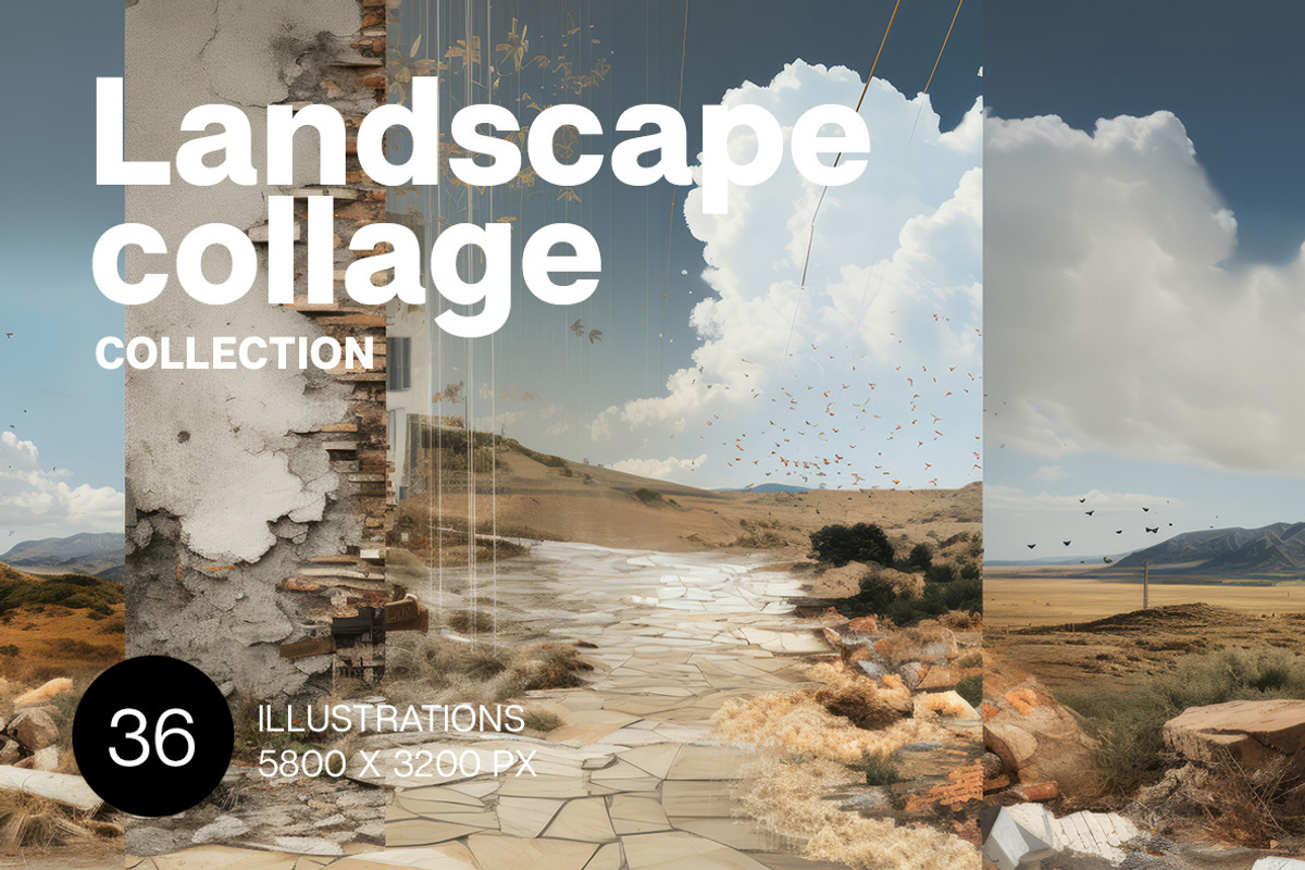 Landscape collages. 36 images, a Decorative Illustration by Handmadefont (Photo 1 of 10)