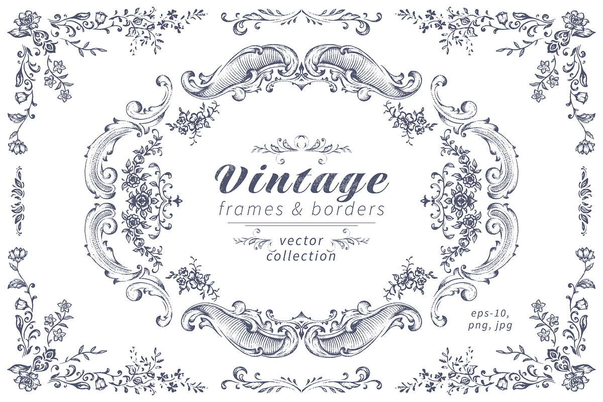 Vintage Vector Frames & Borders, a Decorative Illustration by Molly art (Photo 1 of 9)
