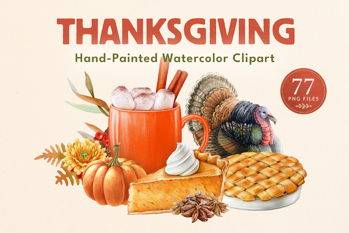 Thanksgiving Watercolor Clipart, a Seasonal Illustration by AnitaPol (Photo 1 of 17)
