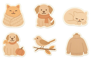 Autumn themed animal and clothing se, an Illustration by Dvoevnore photos