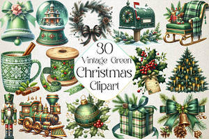 Vintage Green Christmas Clipart PNG, an Illustration by DreamPrint404