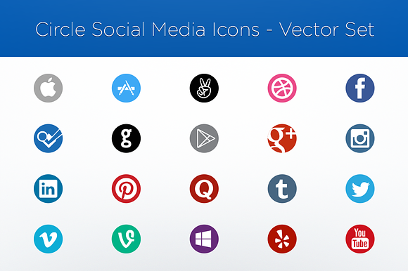 Circle Social Media Icons Vector Set