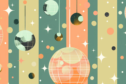 Hanging ornaments with retro design pattern on colorful backgrou, a Photo by Dvoevnore photos