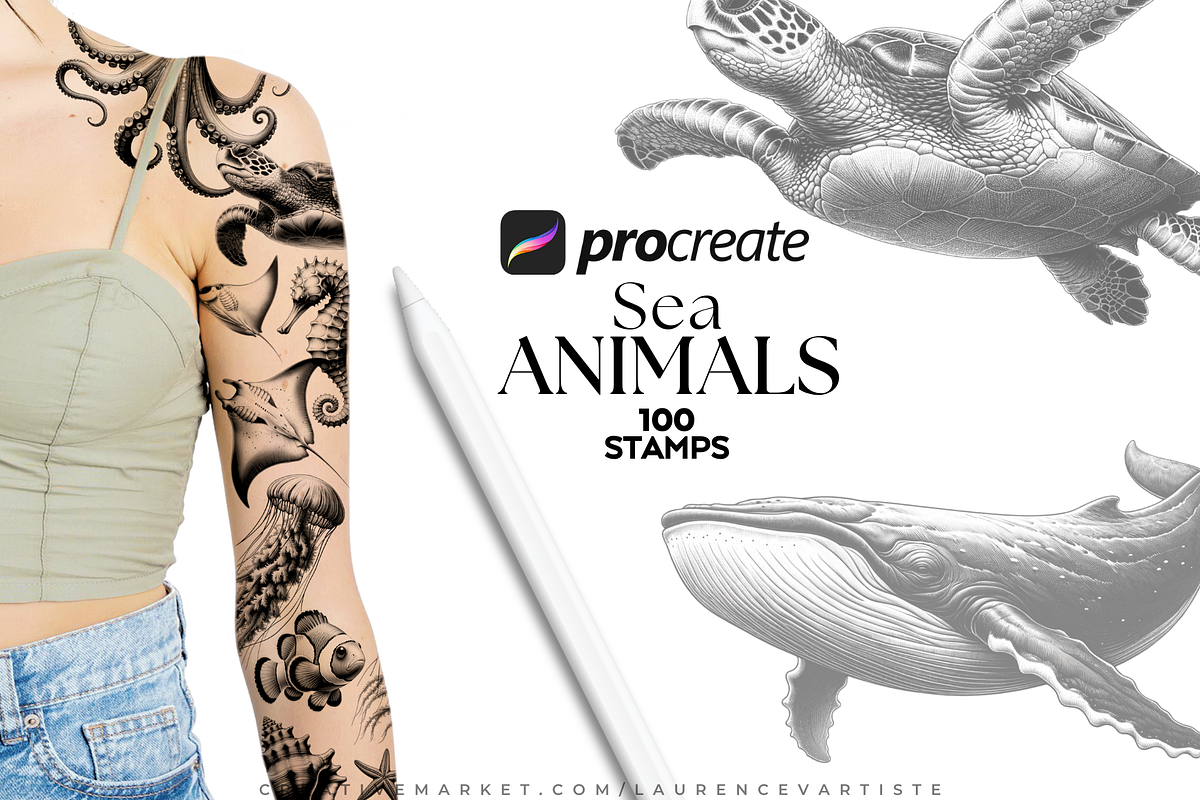 Sea Animal Procreate Brushes Stamps, a Brush Add-On by LaurenceVArtiste (Photo 2 of 8)