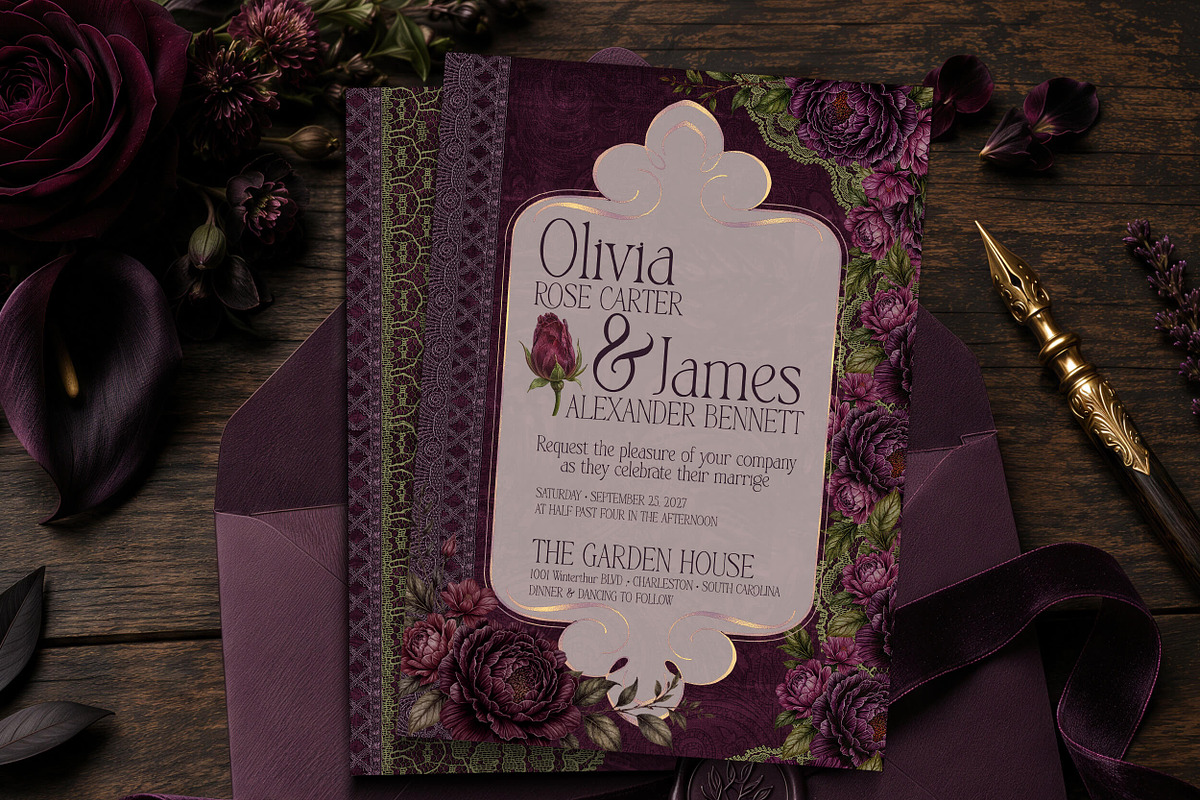 Plum & Olive Floral Digital Papers, a Background Graphic by Posh Papers & Patterns (Photo 2 of 7)