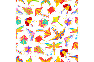 Kid Cartoon Kites Seamless Pattern