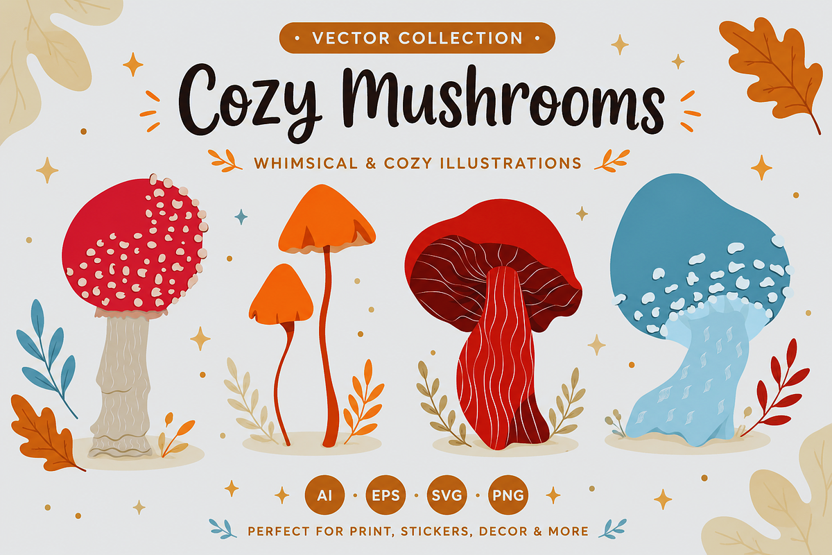 Cozy Mushroom Vector Collection, an Object Illustration by uStickery (Photo 2 of 3)