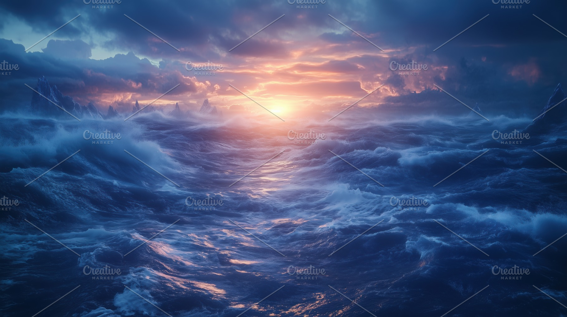 A dramatic seascape at sunset, showcasing turbulent waves and a colorful sky fi, a Photo by Textures & Backgrounds