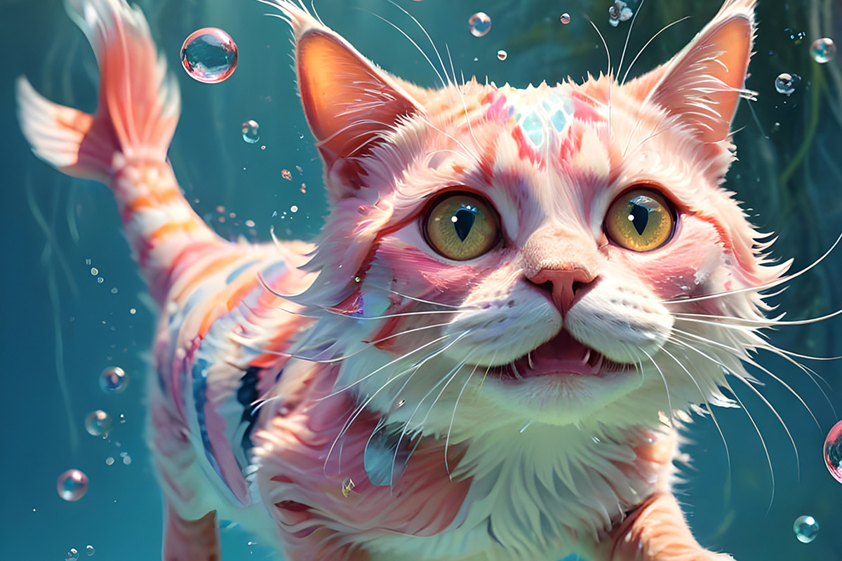 Amusing Fantasy Pink Cat Fish, an Animal Illustration by Sharon Schwalbe (Photo 2 of 3)