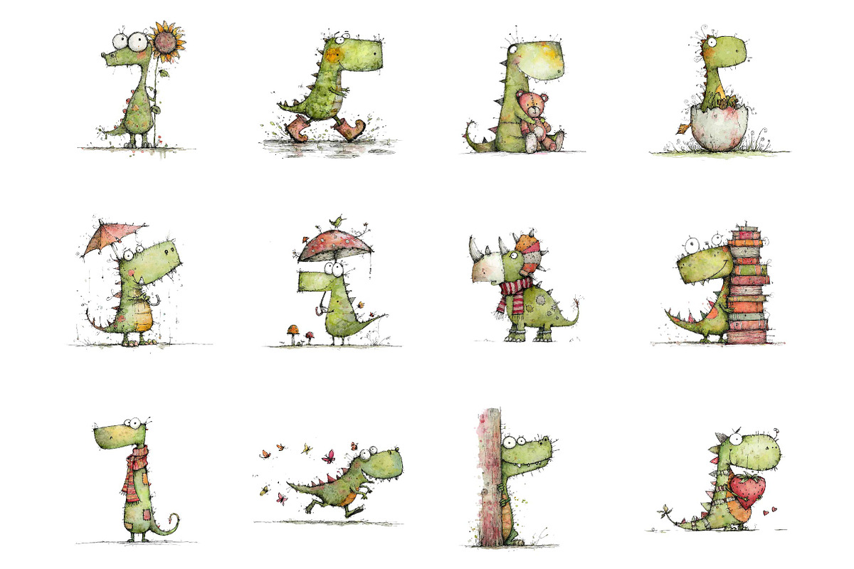 Whimsy Dino Clipart Set, an Animal Illustration by fashionaddict (Photo 2 of 7)
