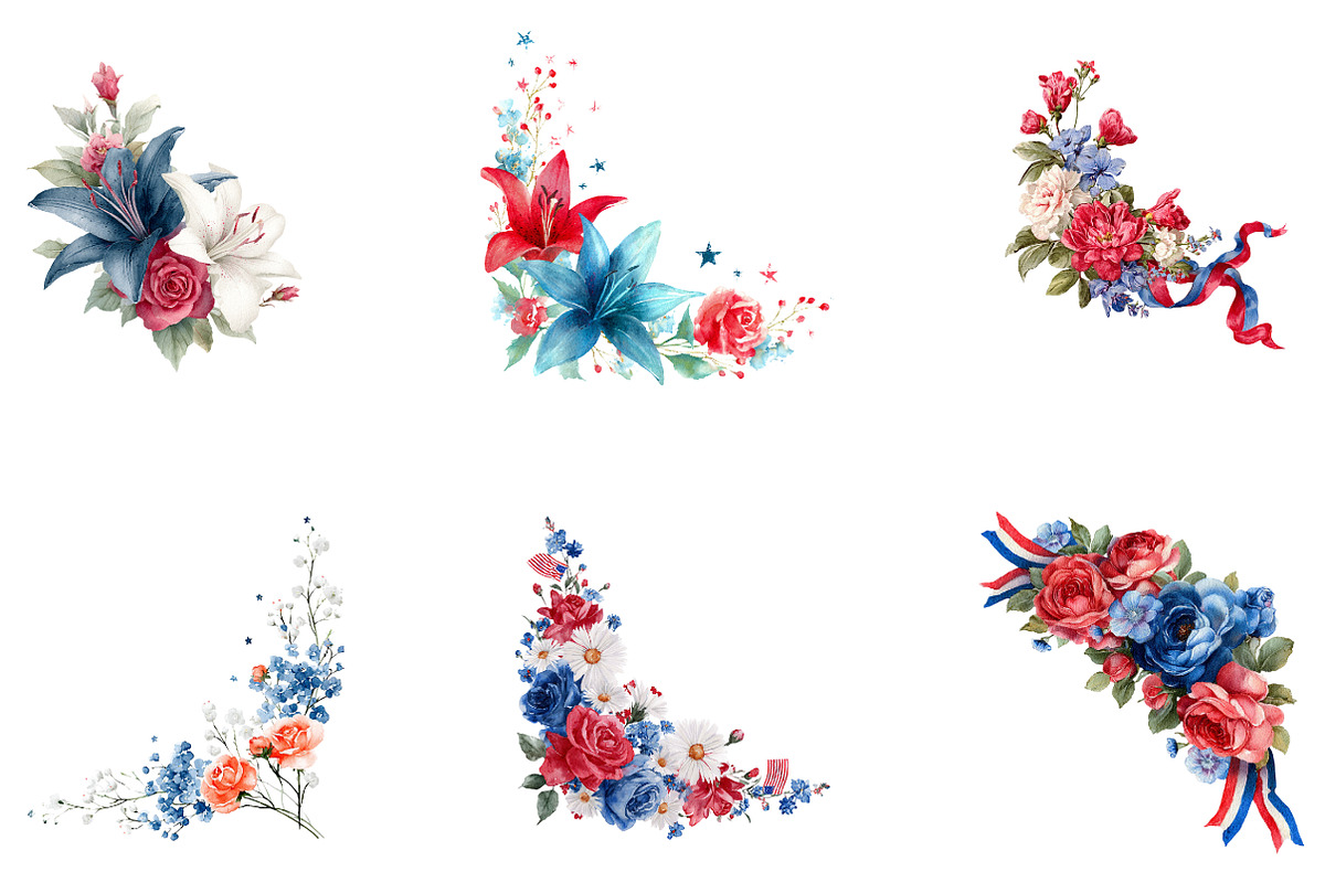 Patriotic Floral Corners Clipart, a Seasonal Illustration by CreationArt (Photo 5 of 5)