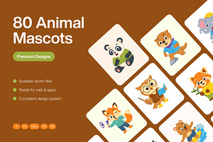 80 Animal Mascots Illustration, an Animal Illustration by Brickclay