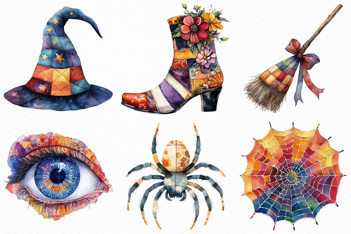 Watercolor Patchwork Halloween PNG, an Illustration by Craft Nest (Photo 5 of 6)