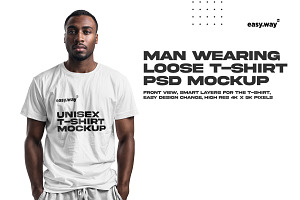 Man Wearing T-Shirt PSD Mockup