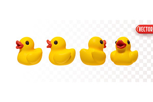 Set of Yellow Rubber Duck in, an Illustration by Modern vector