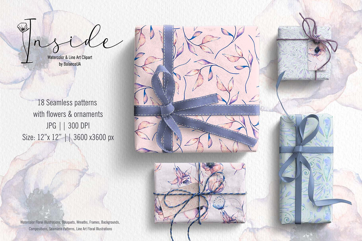 Inside Watercolor Floral Clipart, a Decorative Illustration by BalanceUA (Photo 15 of 19)