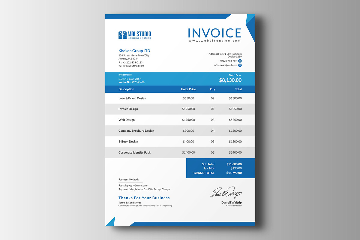 Corporate Invoice, a Stationery Template by MRI STUDIO