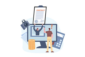 Girl shows guy contract via video, a Person Illustration by Valerie Bodnar