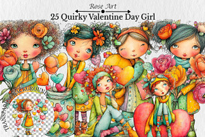 Quirky Valentine Day Girl Clipart, a Seasonal Illustration by Rose Art