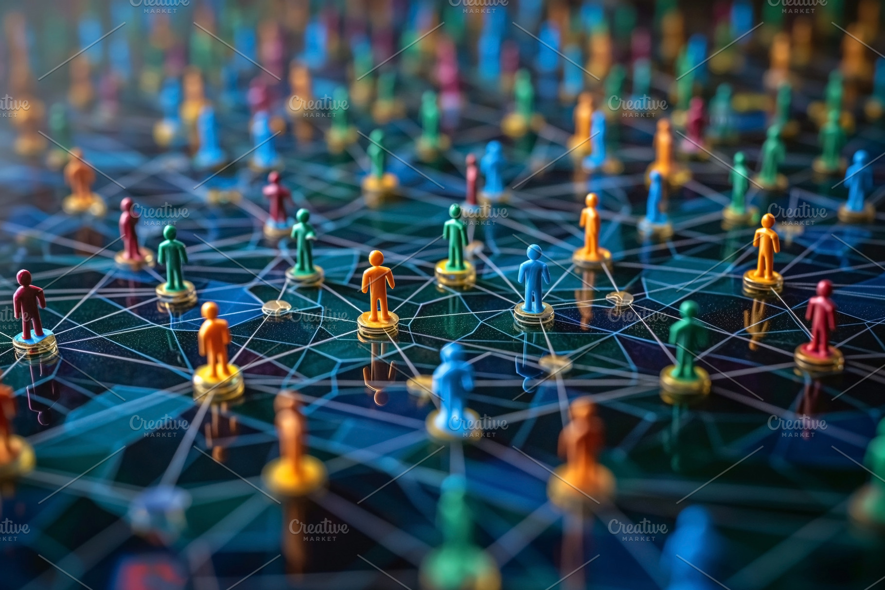 Colorful network of people figurines representing connections an, a Business Photo by ImageMir