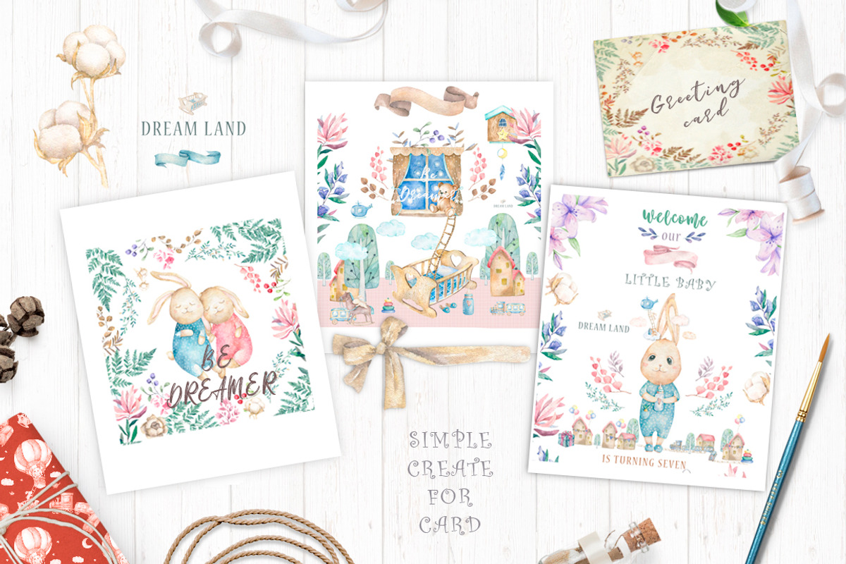 Dream Land Watercolor cute Bunnys, an Animal Illustration by Ann Art Houze (Photo 5 of 6)