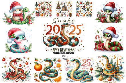 Snake 2025 Watercolor Clipart PNG
