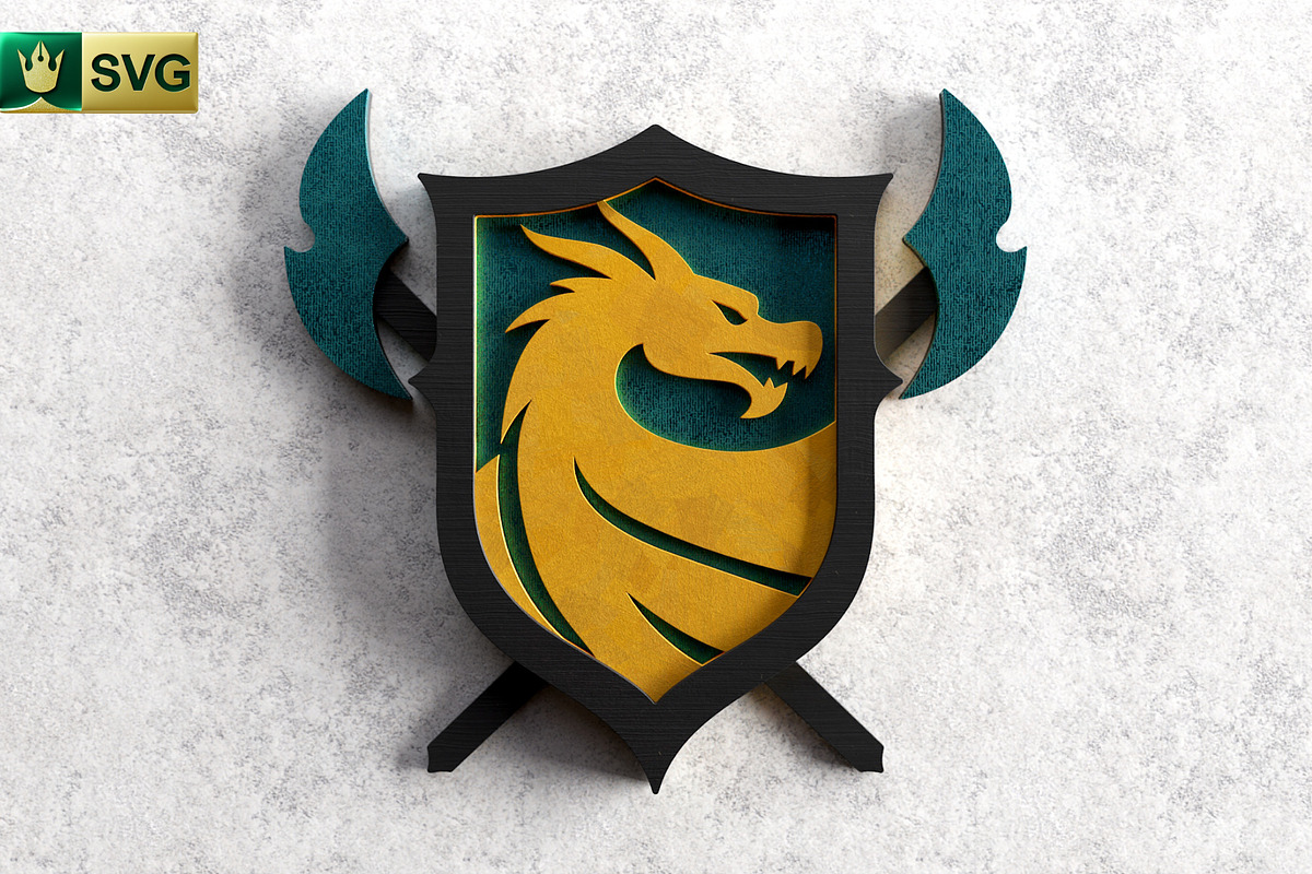Dragon Shield 3D Layered SVG, an Object Graphic by pixaroma (Photo 2 of 10)