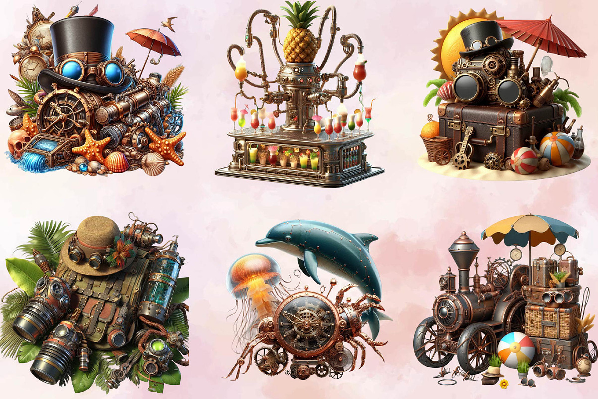 Steampunk Summer Clipart Bundle, an Illustration by SVGArt (Photo 2 of 8)