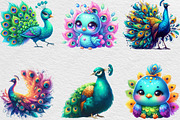 Cute Adorable Peacock Clipart, an Illustration by Black Bird Studio (Thumbnail 2 of 4)
