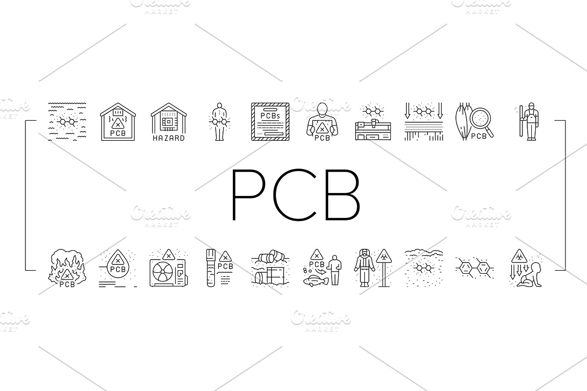 pcb pollution contamination icons, an Illustration by pikepicture
