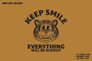 retro smiling tiger face, a Branding & Logo Template by Judsart