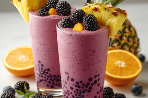 Delicious fruit smoothies with black, a Food & Drink Photo by Pixeness Studio