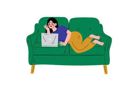 Beautiful Brunette Girl Lying On, a Technology Illustration by TopVectors