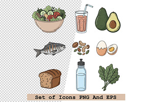 Set of  healthy icons in hand drawn, an Icon by one-touch