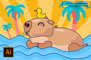 Swimming Capybara with Duck, an Illustration by barsrsind