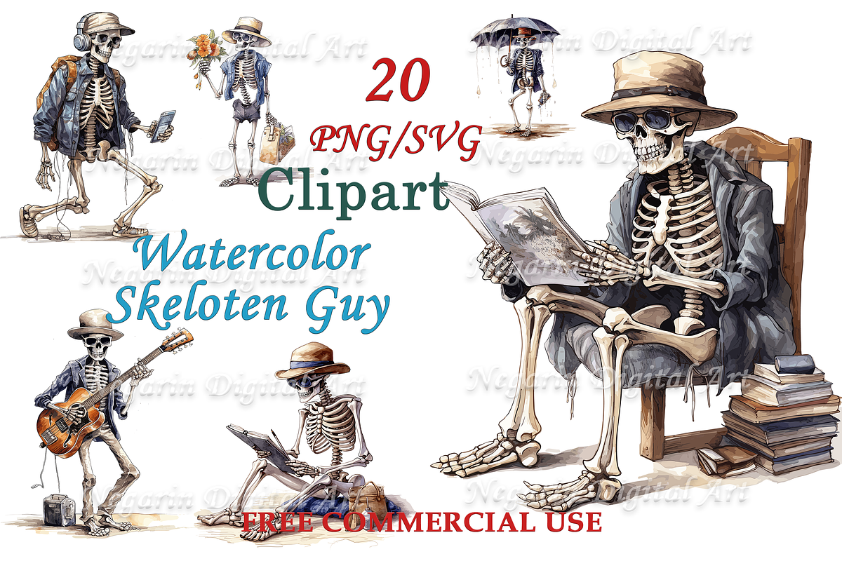 Watercolor Skeloten Guy Clipart, an Object Graphic by Negarin Digital Art (Photo 1 of 11)
