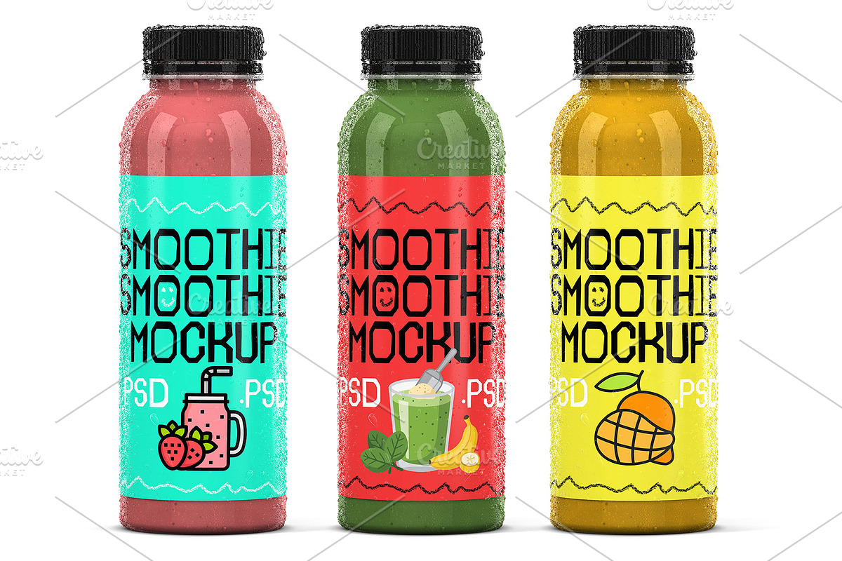 Realistic Smoothie Bottle Mockup PSD, a Packaging Mockup by LESZ Design (Photo 1 of 4)