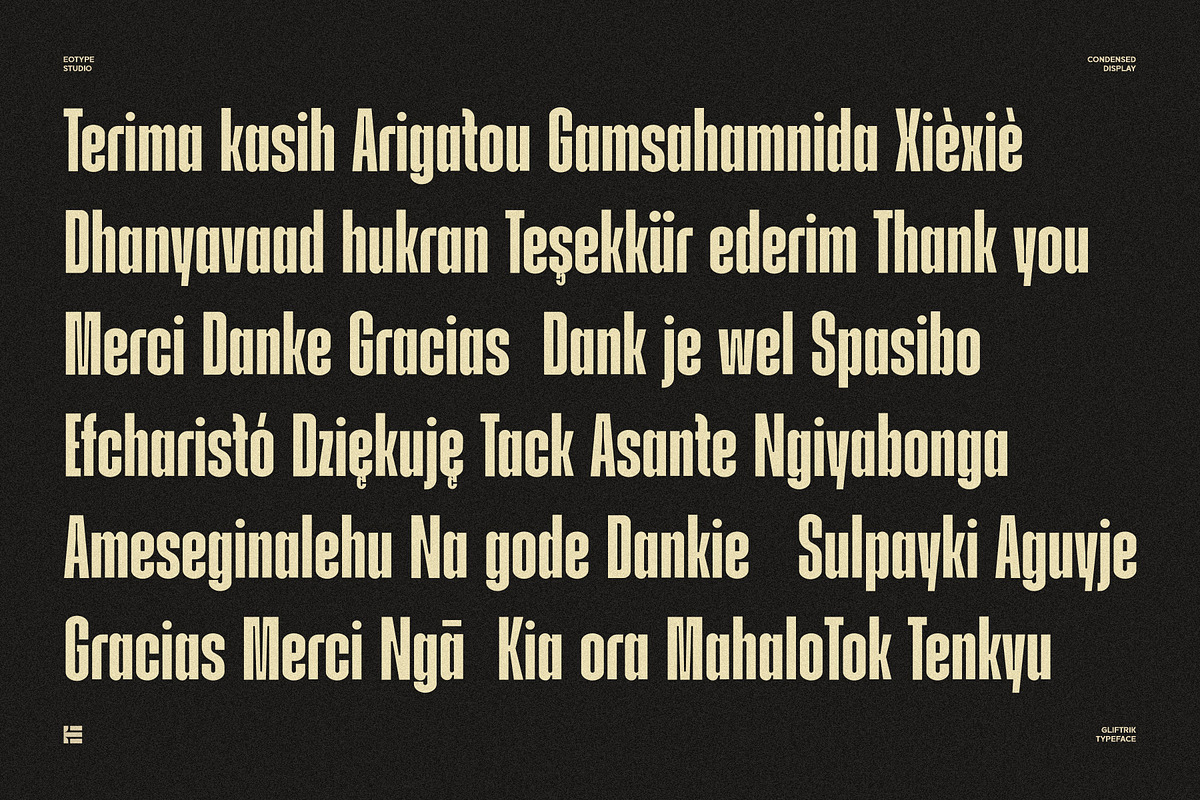 Gliftrik - Condensed San Serif, a Font by Eotype Studio (Photo 8 of 9)