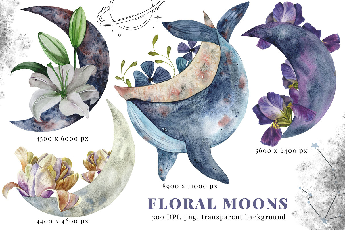 Over the moon watercolor clipart, an Object Illustration by Artcard Watercolor (Photo 4 of 11)